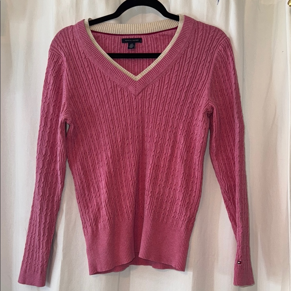 Tommy Hilfiger Pink V-Neck Sweater